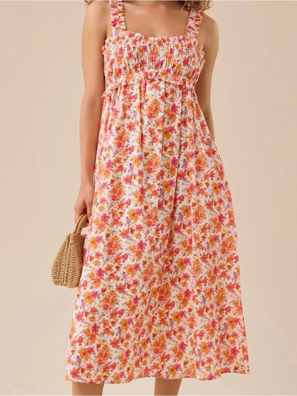 NWT Altar'd State Kim Floral Cotton Maxi Dress Floral Print Tie Straps